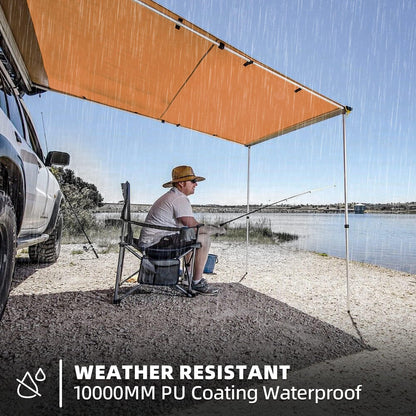 SAMOUT Vehicle Awning, 6.6ft x 10ft, Rooftop Pullout Ripstop UPF50+ Side Awning, Reinforced Hinges & Poles for Jeep/SUV/Truck/Van