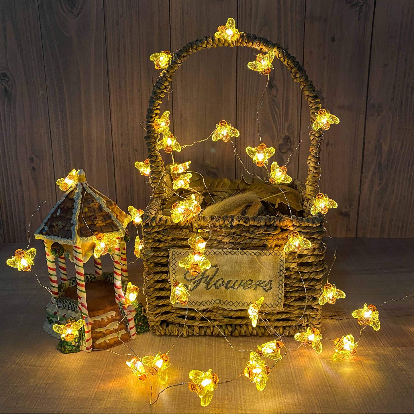 Cynzia Honeybee Fairy String Lights, 40LED Bee String Light Plug in with 8 Modes Remote Control, Waterproof Novelty Decorative Light String for Outdoor Indoor Party Wedding Garden Christmas