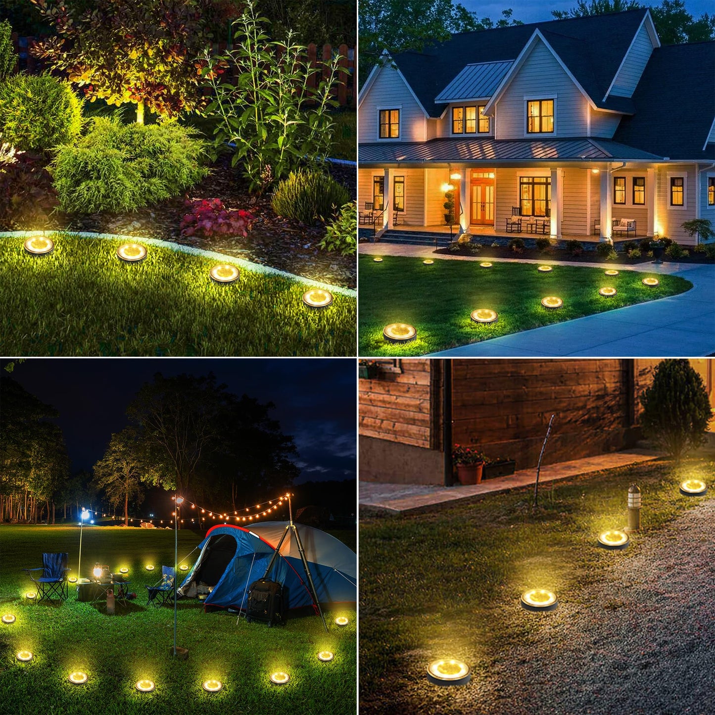 Joomer Solar Ground Lights, 4 Pack 8 LED Solar Lights Outdoor Waterproof IP68 Disc Light Landscape Lighting Garden Light for Patio Pathway Lawn Yard Driveway Walkway(Warm White)