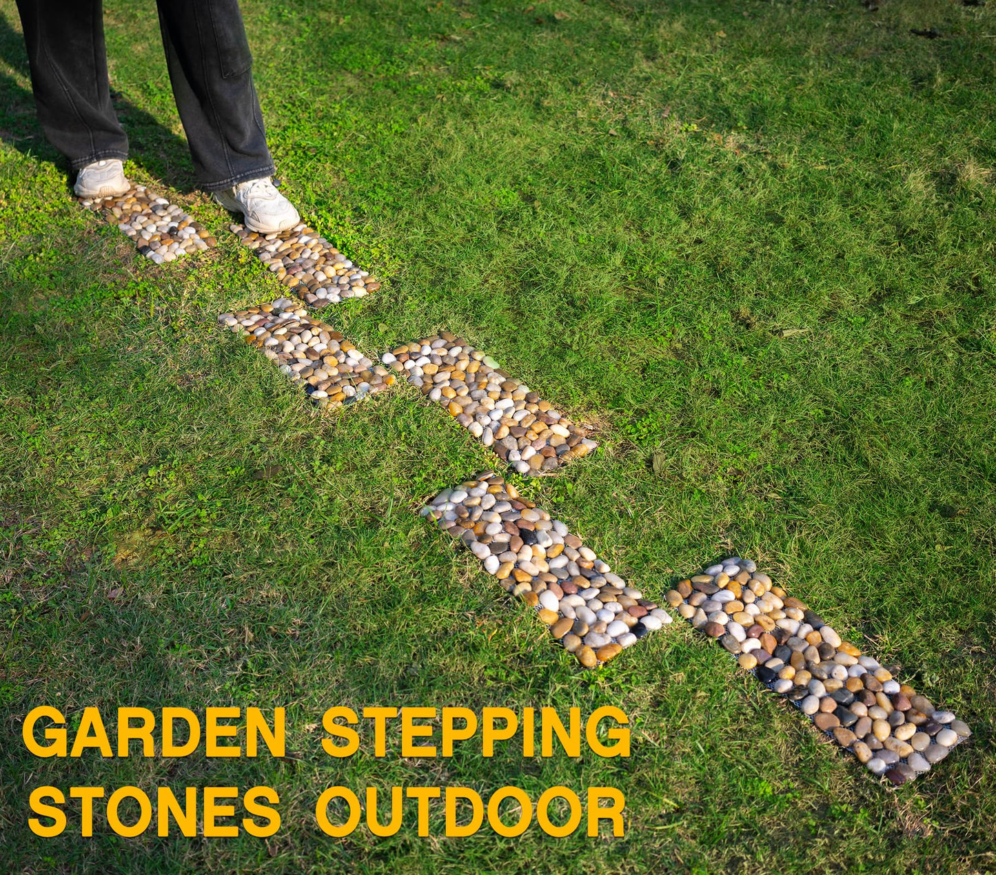 6 Pcs River Rock Stepping Stones, 16" L x 5.5" W Rectangles Natural Outdoor Pavers Pebbles Polished Gravel for Garden Walkway Pathway