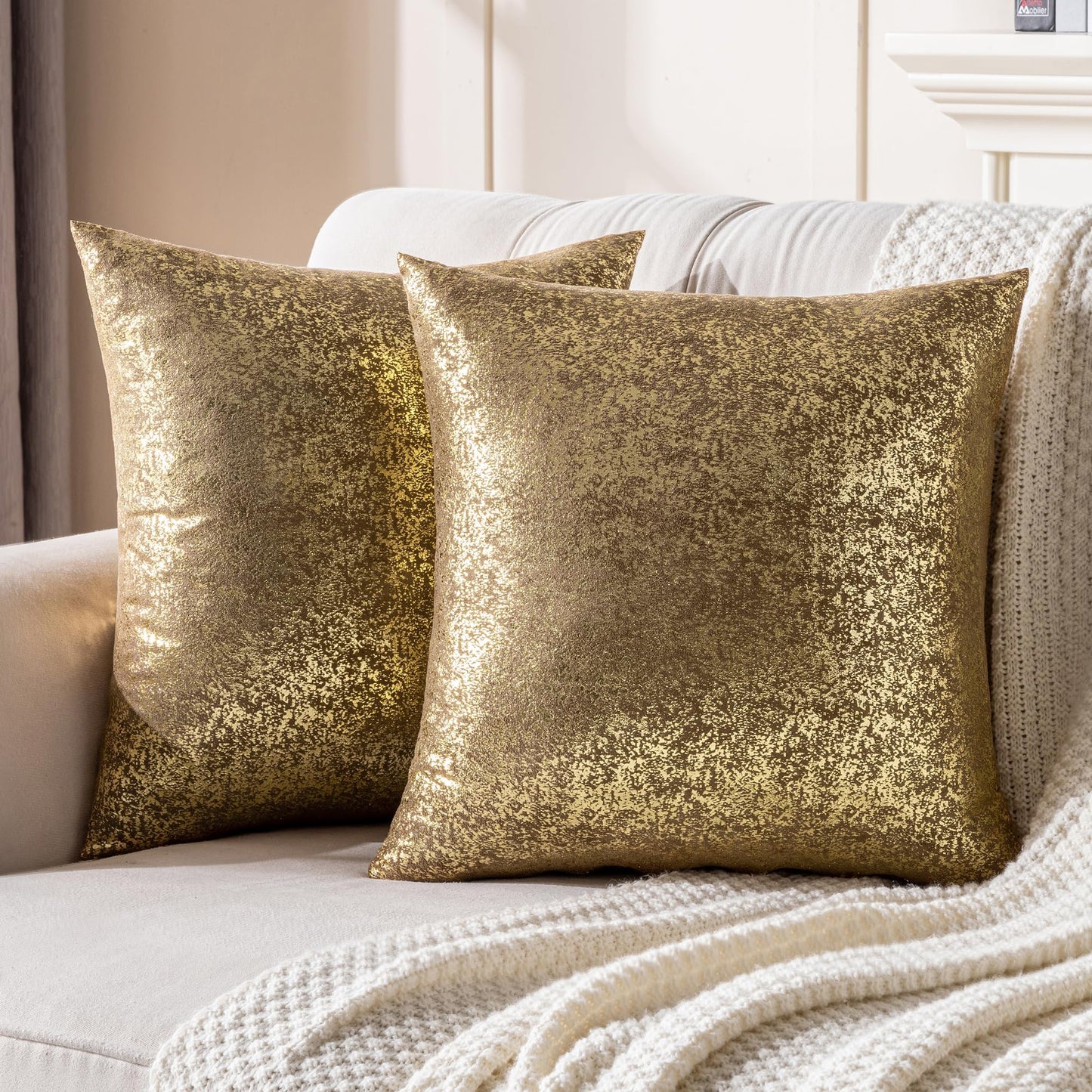 JELLYMONI Sparkling Decorative Pillow Covers Set of 2, Gold Glitter Throw Pillows Cover 22 x 22 Inch for Living Room Bed Sofa Couch, Morden Home Luxury Decor(22x22in,Gold Brown)