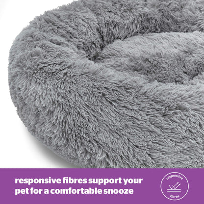 Silentnight Donut Calming Dog Bed – Calming Dog Cat Pet Bed Anxiety Relief Soft Fluffy Doughnut Pillow – Easy Clean Machine Washable Luxury Plush Dog Pillow Basket – 85 cm – Grey
