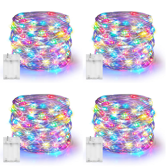 Dazzle Bright Fairy Lights Battery Operated, 4 Pack Total 80FT 240LED Silver Wire Waterproof String Lights, Christmas Decorations for Indoor Outdoor Bedroom Yard Decor, Multi-Colored