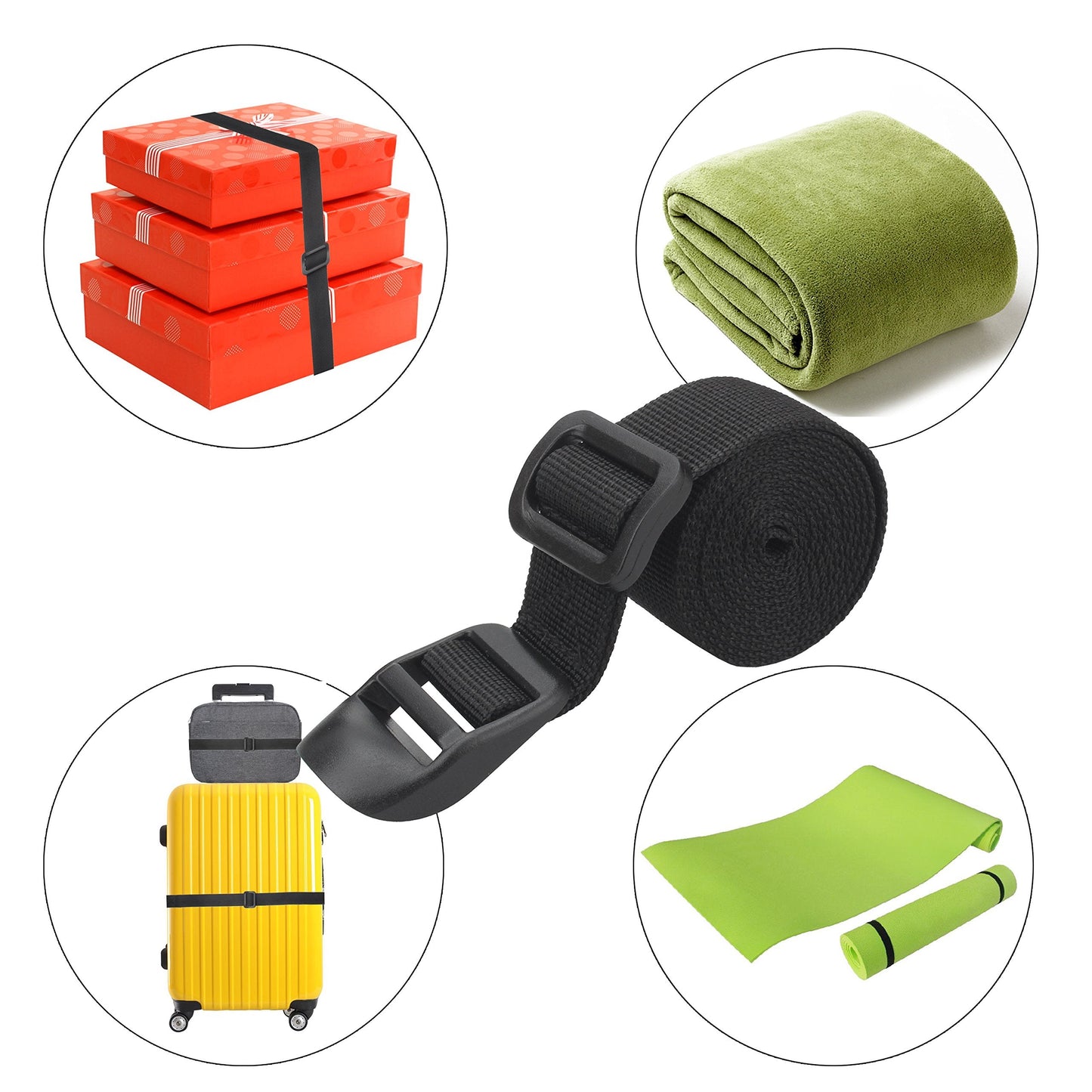 Wisdompro Sleeping Bag Strap, 2 Pack of Heavy Duty Utility Straps for Backpacking, Sleeping Bag Compression, Luggage, Camping, Hiking with Plastic Buckle - 48 inch, Black