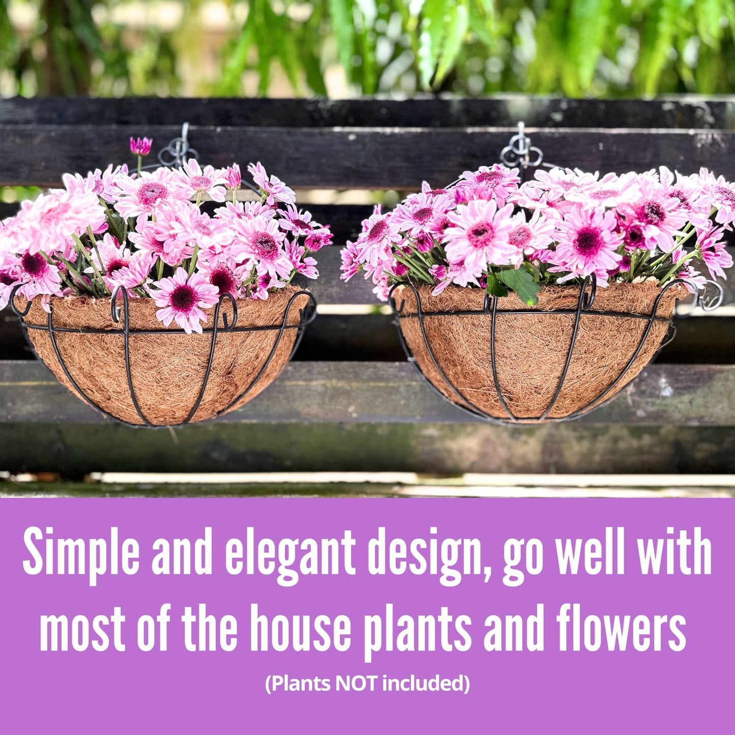 Shoplala Wall Hanging Planter for Outdoor (2 Pack, 10 Inch) Black Metal Hanging Flower Basket for Plants, Wall Planters with Coco Liner Indoor Wall Mounted Plant Holder Outside Balcony Fence Rail Deck