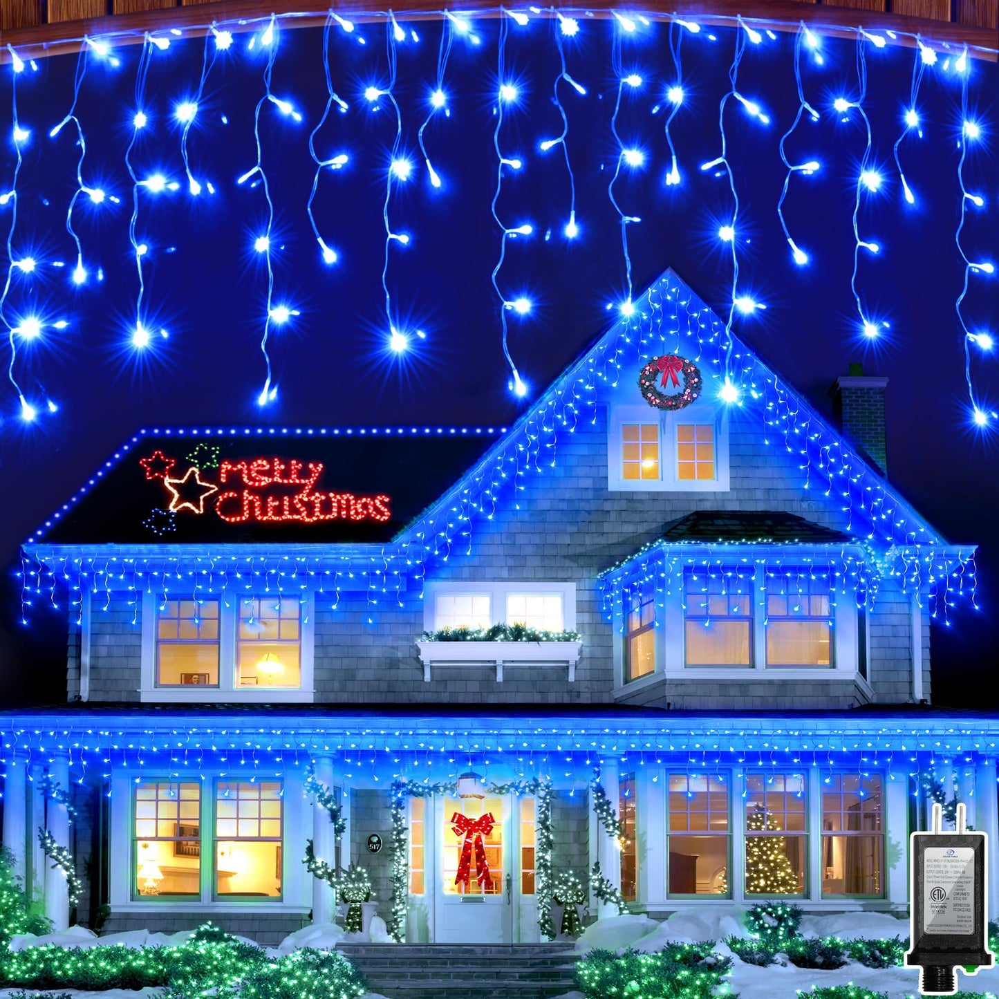1620 LED 164ft 360 Drops Christmas Lights, Outdoor Hanging lights with 8 Modes & Timer Memory, Outside Waterproof Curtain String Light for House Fence Tree Holiday Wedding Party Decorations (Blue)
