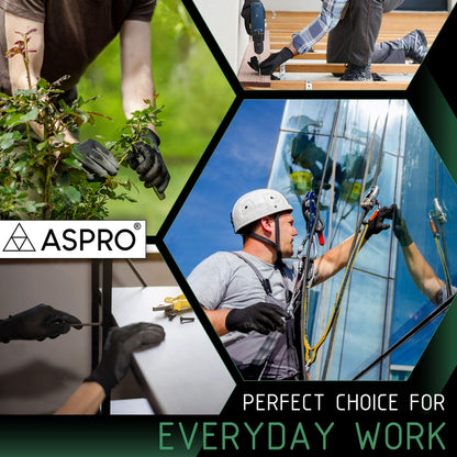 ASPRO 20 Pairs Work and Gardening Gloves - Black Nylon PU Coated Workwear Gloves for Builder, Gardener, Mechanic, Construction, Warehouse etc Size 9 (L)