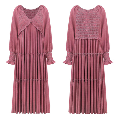 R.Vivimos Maxi Dress for Women Long Sleeve V Neck Empire Waist Layered Ruffle Boho Casual Flowy Long Dresses