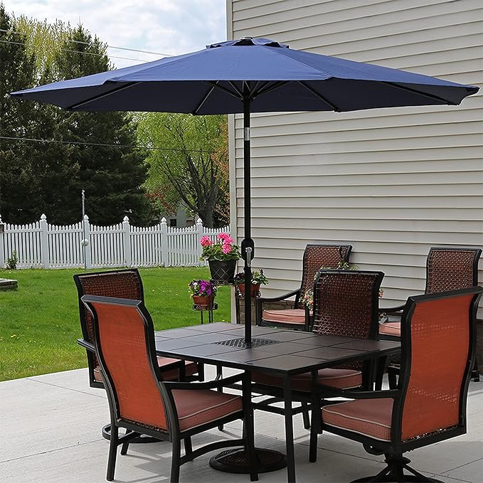 Sunnydaze Outdoor Patio Umbrella - Polyester Table Market Umbrella with Push-Button Tilt and Crank - 8 Sturdy Ribs - Navy Blue - 9ft