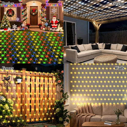 Lovelite 10ft x 10ft Net Lights, 280LED Gazebo Lights Outdoor 8 Modes Timer, Waterproof Connectable Christmas Light Clear Wire Large Size for Bushes Patio Pergolas Garden Holiday Party - Warm White
