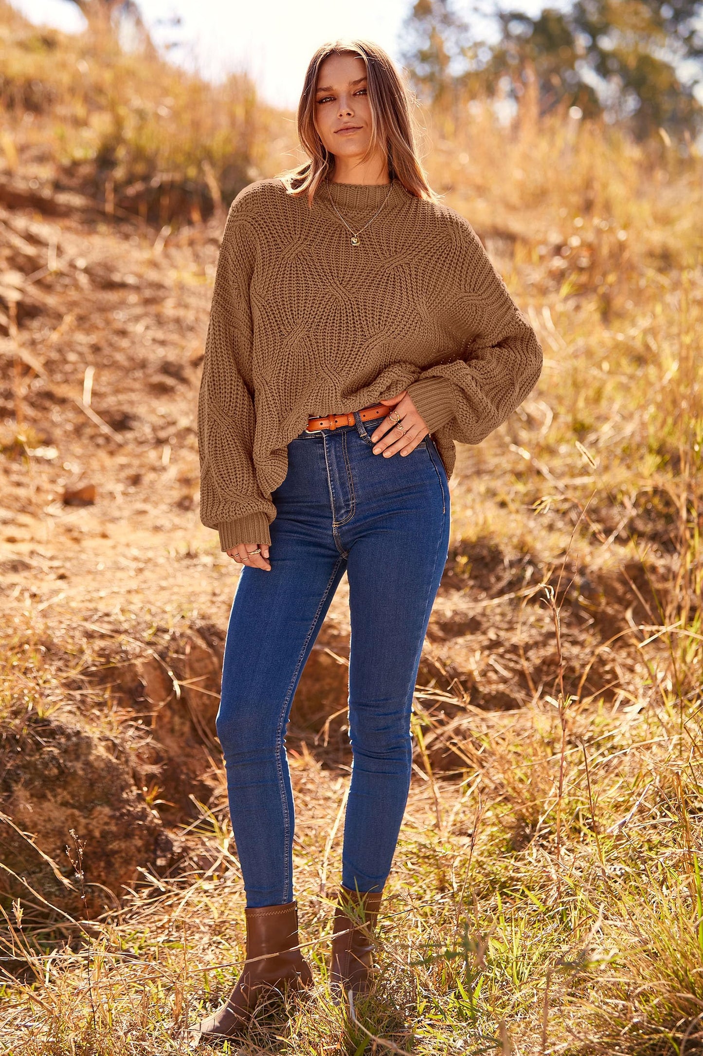 PRETTYGARDEN Women's Fall Oversized Pullover Sweaters Casual Crewneck Long Sleeve Chunky Cable Knit Tops Winter Clothing