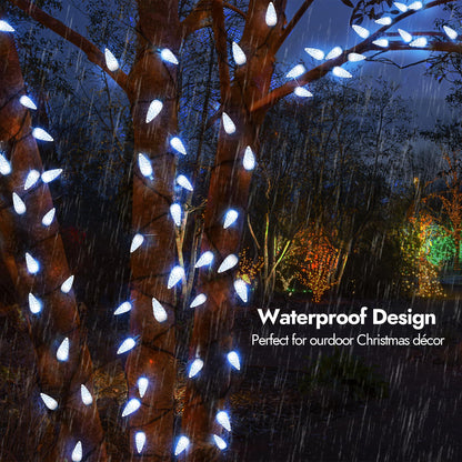 WBao Battery Operated Christmas Lights 100 LED 33ft, C6 String Lights with 8 Modes, Timer, Waterproof Design for Indoor Outdoor Christmas Trees, Fence, Stairs Xmas Decorations, Cool White