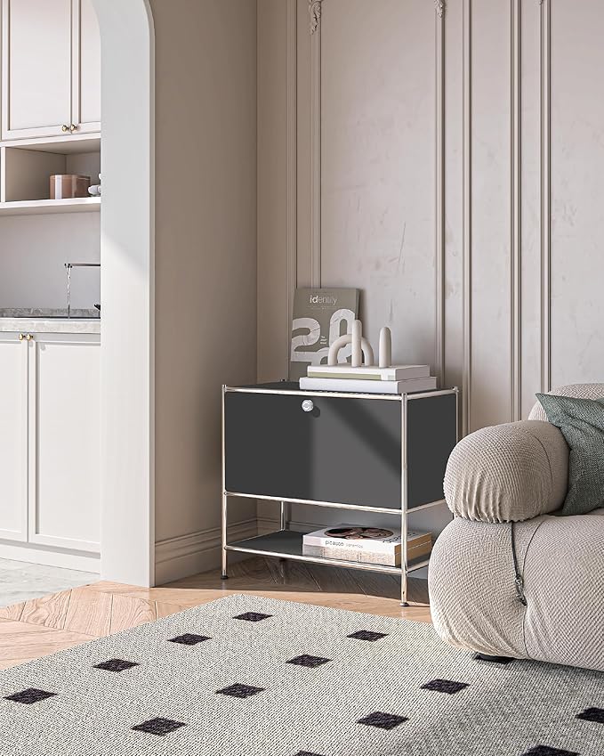Metal Sidetable with Flap Door, 27.5" Height