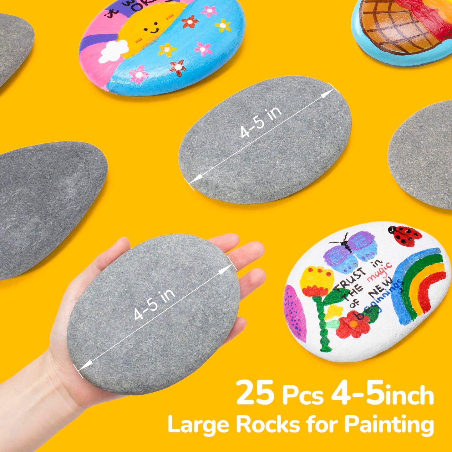 Simetufy 15 Pcs Large Rocks for Painting, 4-5 Inch River Rocks Painting Stones Smooth Flat Rocks for Painting, Natural Rocks to Paint for Arts DIY Crafts Kids Painters
