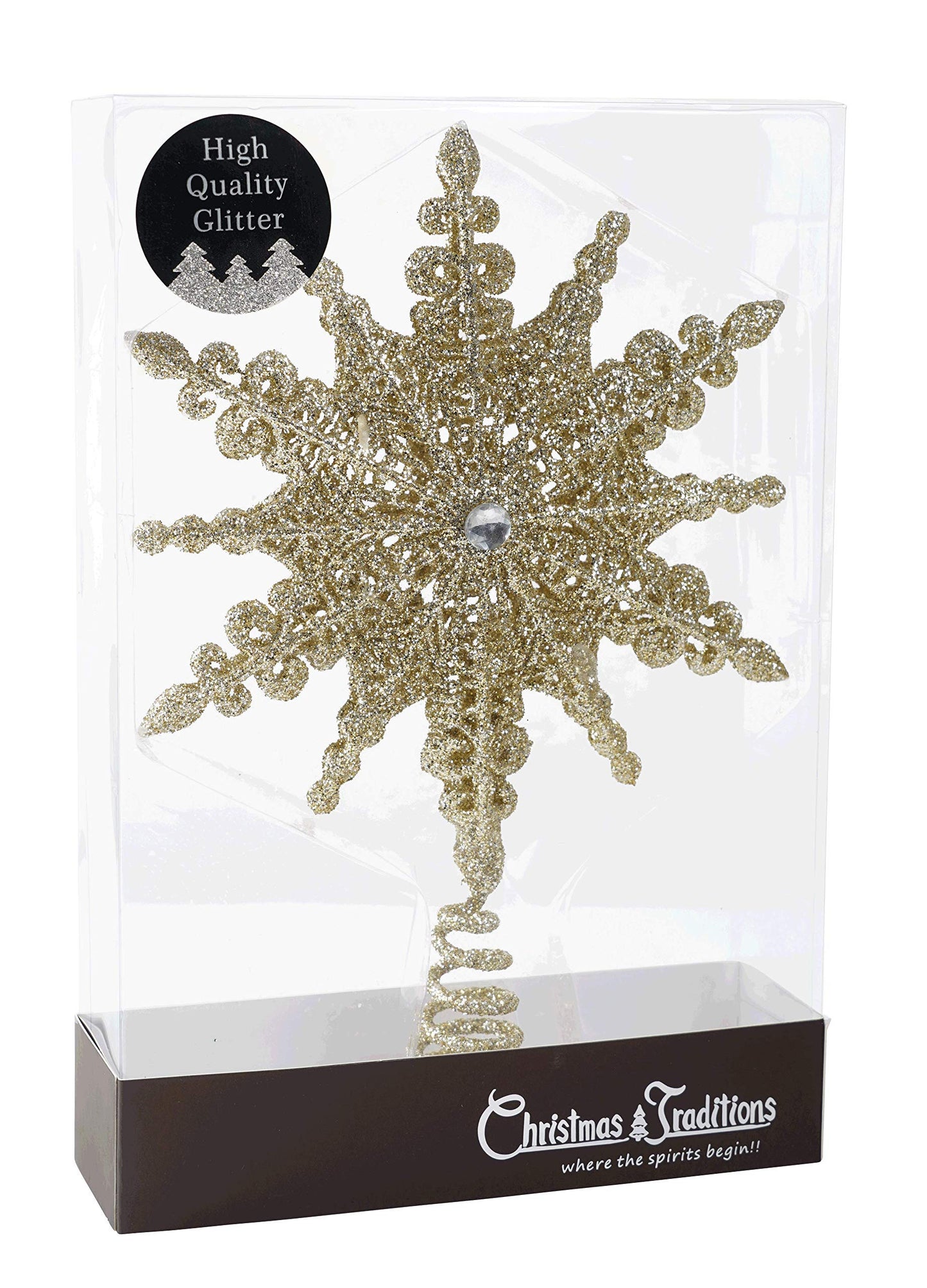 Christmas Traditions 8 inch Gold Glittered Filigree Christmas Star Tree Topper Star/Home Decor Ornaments (Gold)