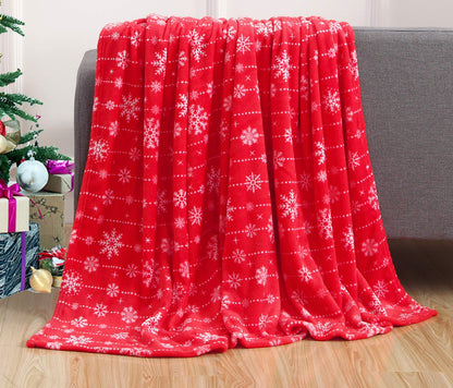 Elegant Comfort Luxury Velvet Super Soft Christmas Prints Fleece Blanket-Holiday Theme Home Décor Fuzzy Warm and Cozy Throws for Winter Bedding, Couch and Gift, 50 x 60 inch, Snowflakes