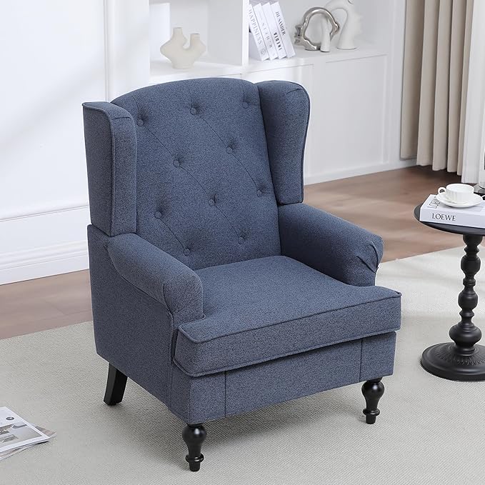 Accent Chair Set of 2, Mid Century Modern Fabric Wingback Chair, Upholstered