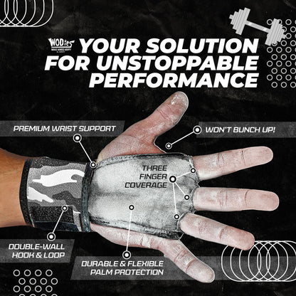 JerkFit WODies Gymnastics & Weightlifting Grips with Wrist Wraps – 3 Hole Versatile Gym Gloves for Pull Ups, Gym Training & Cross Training – Hand Grips Palm Protector for Men & Women