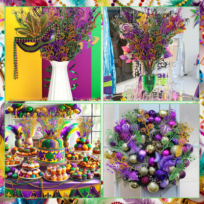 Daifunli 36 Pcs Mardi Gras Decorations Mardi Gras Picks Purple Gold Ornaments 17'' 12'' Artificial Glitter Berry Picks and Sprays Branches for Carnival Party Wreath Vase