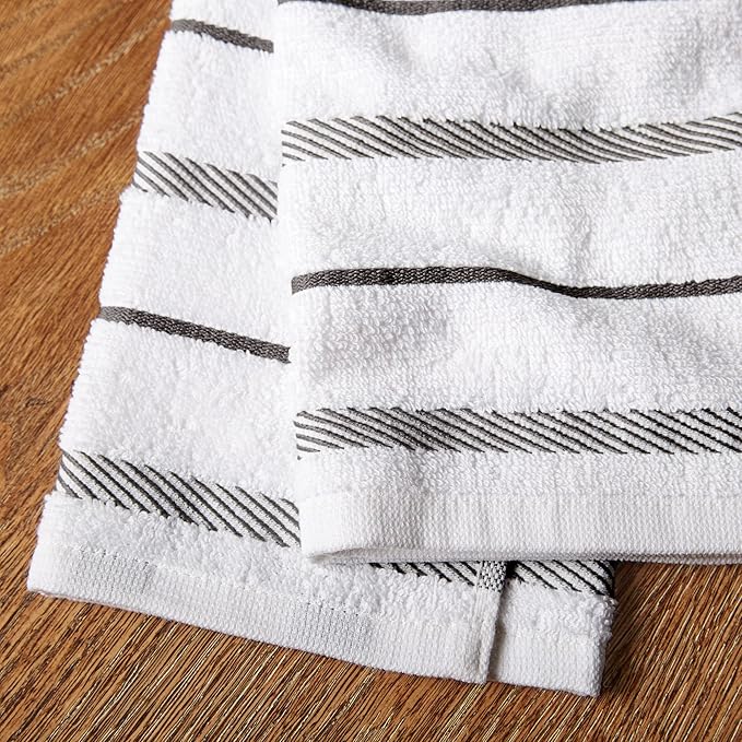 KitchenAid Albany Kitchen Towel 8-Pack Set, Charcoal Grey/White
