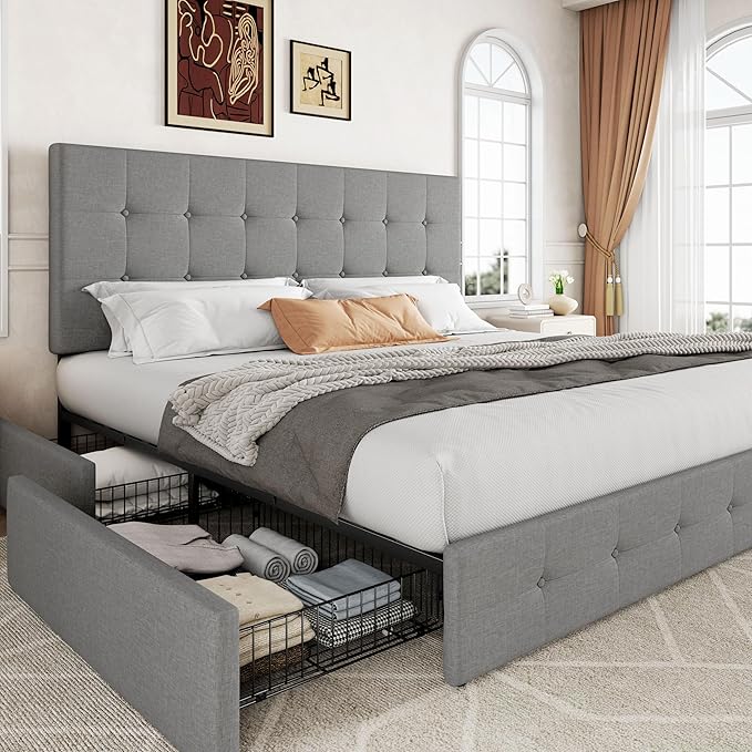 Allewie Upholstered King Size Platform Bed Frame