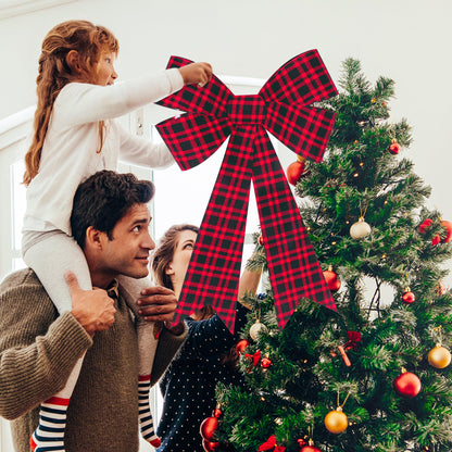 1 PCS Christmas Bows, 16x24 In Large Christmas Tree Bows, Velvet Black Red Xmas Bows for Buffalo Plaid Christmas Tree Decorations Plastic Xmas Home Party Decor Supplies for Fence Railing Stairs Door