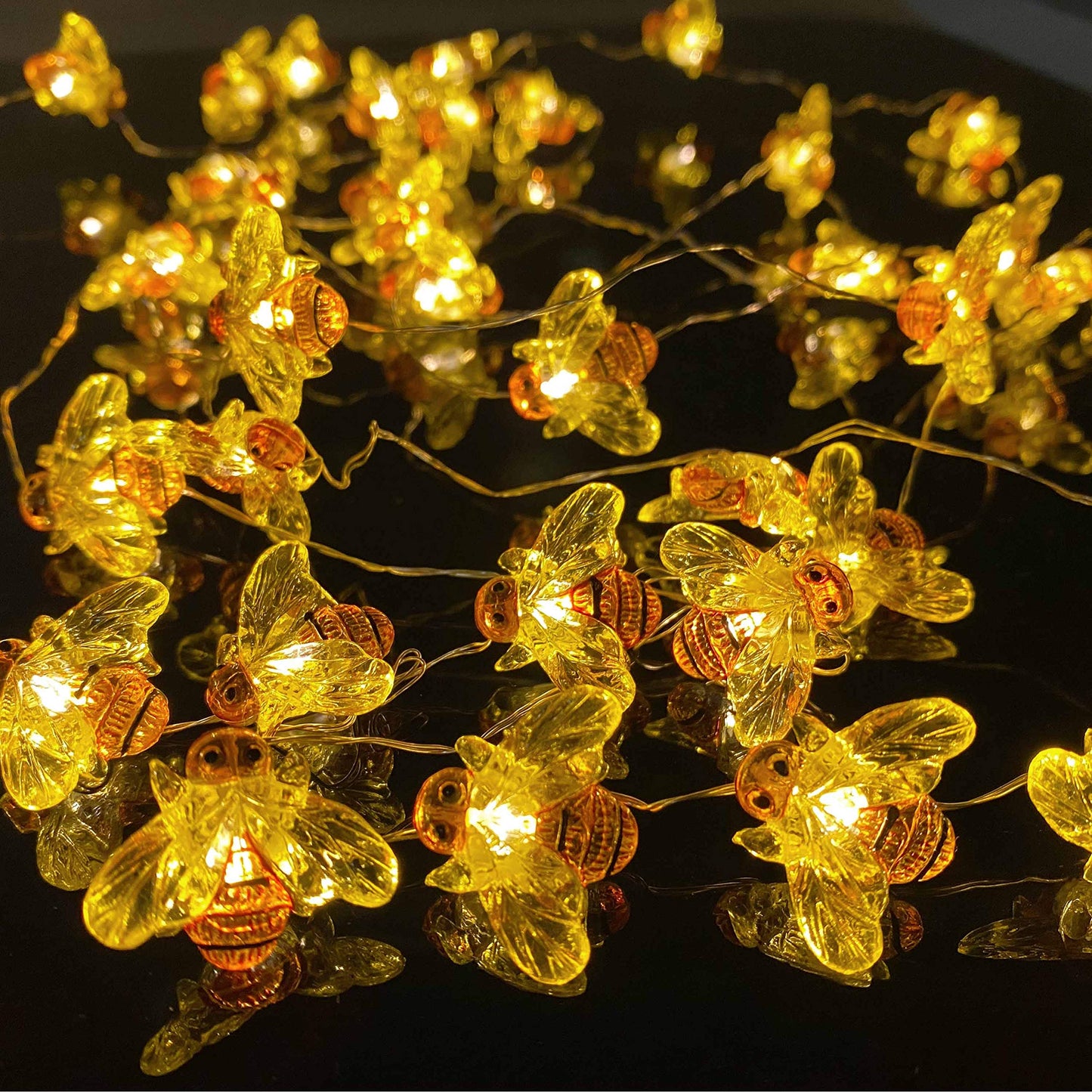 Cynzia Honeybee Fairy String Lights, 40LED Bee String Light Plug in with 8 Modes Remote Control, Waterproof Novelty Decorative Light String for Outdoor Indoor Party Wedding Garden Christmas
