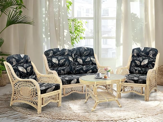 Malibu Lounge Loveseat Sofa Natural Rattan Wicker Handmade Design, Natural Color