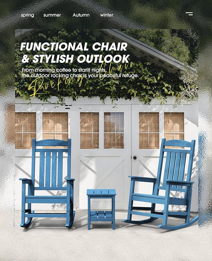 KINGYES HDPE Patio Rocking Chair Set of 4, Outdoor Rocking Chairs Porch Rocker for Adults, Navy