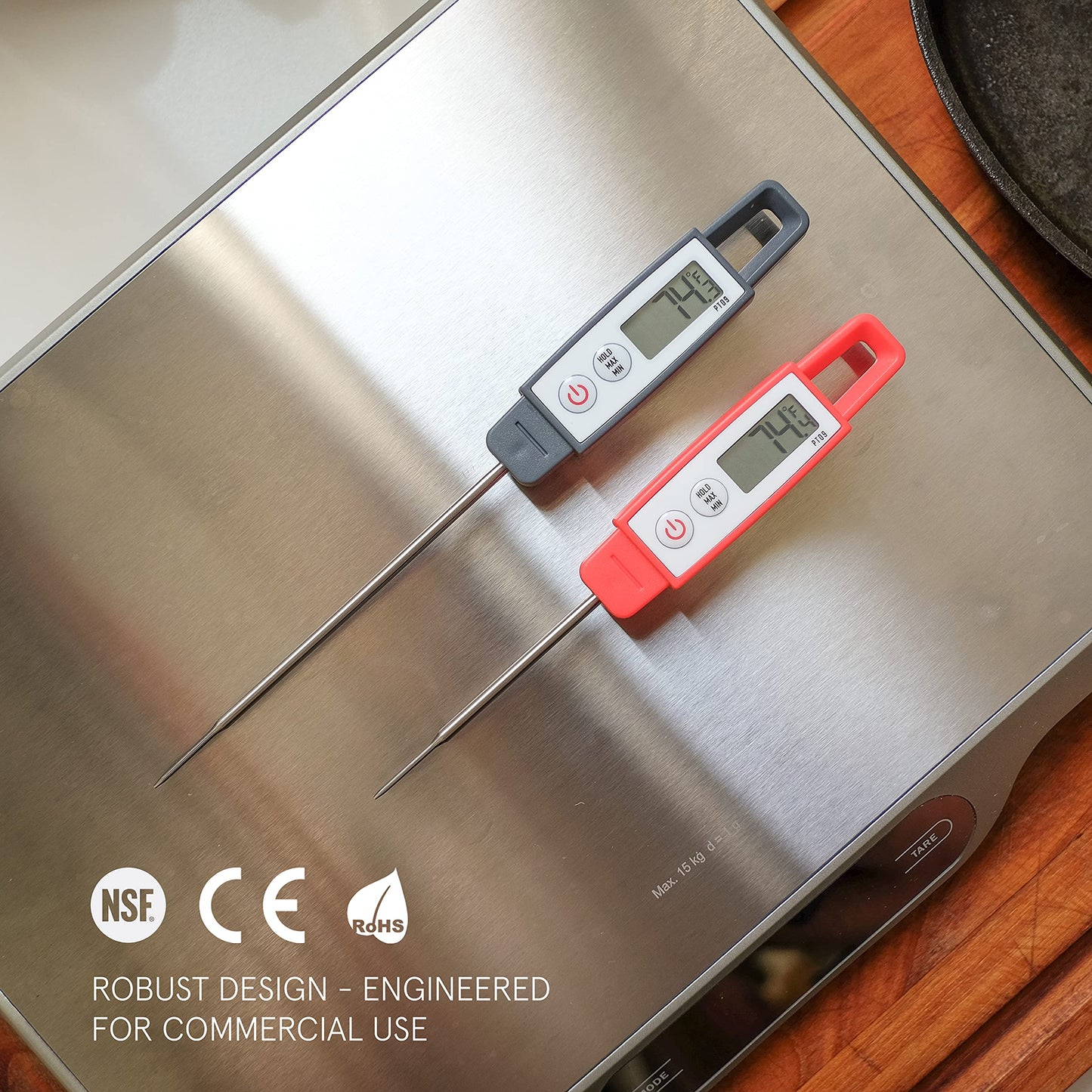 Lavatools PT09C Super-Quick Commercial Grade Digital Thermometer for Cooking, Meat, Candy, Candle, Liquid, Oil, 3" Compact Probe, Splash Proof, °C/°F Toggle, Hold Function - Sesame