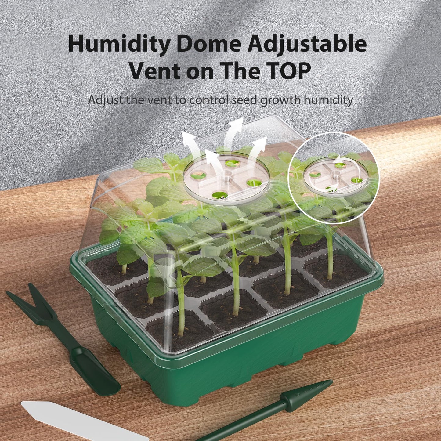 POROLIR Seed Starter Tray, 10PCS Seed Starter Kit, Seedling Starter Trays with Heightened Lids for Seed Staring, Indoor Gardening Plant Germination Trays (12 Cells per Tray) Green