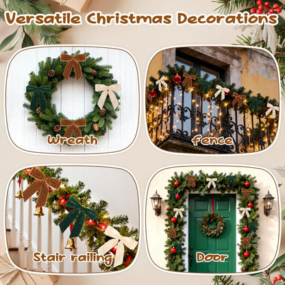 12Pcs Velvet Bows for Christmas Tree, Brown Beige Green Bow Christmas Decorations with Twist Tie, Mix Velvet Bow Ornaments Bulk for Wreath Garland Gift Wrapping Wedding Champagne Parties, 6x6in