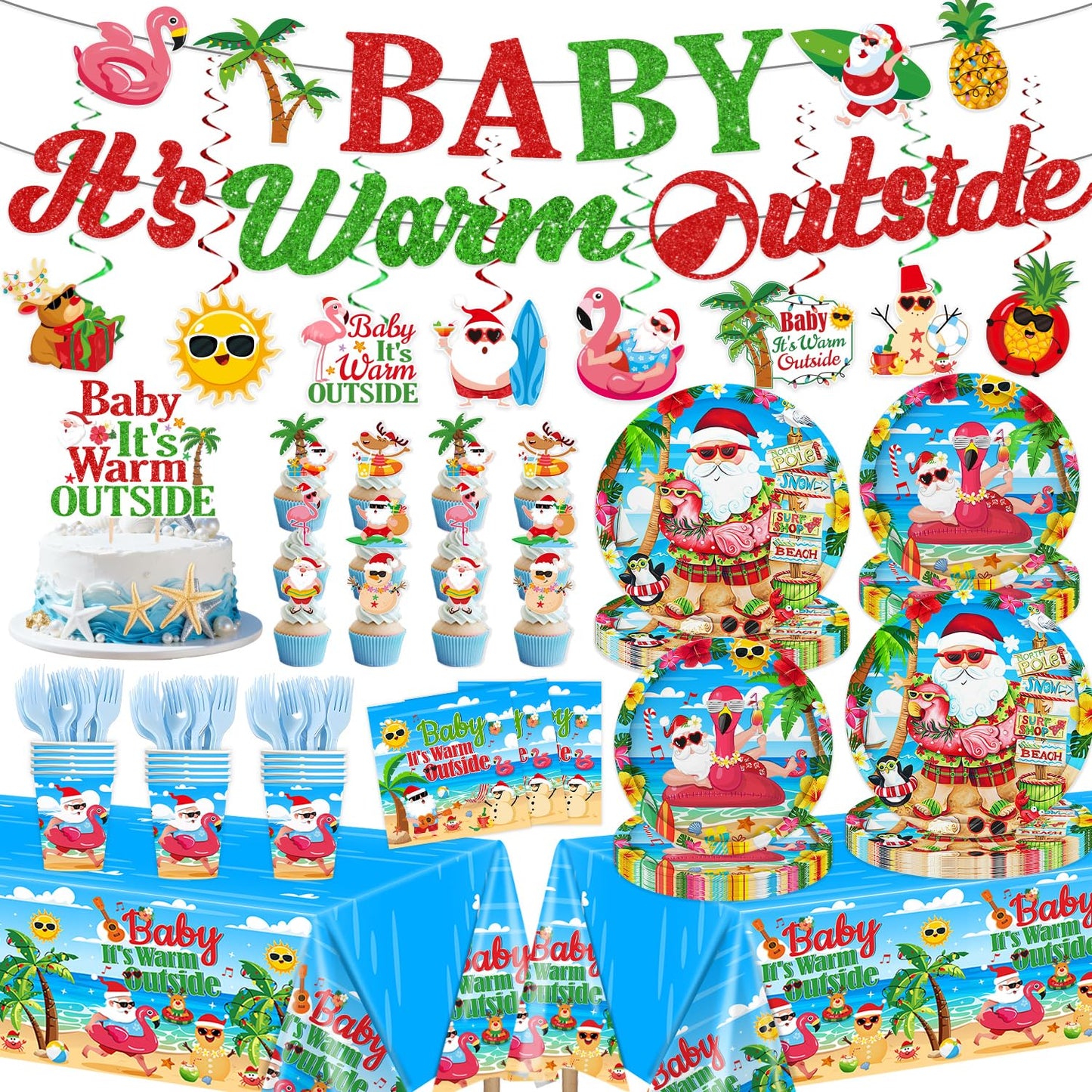 July Summer Christmas Decorations Hawaiian Christmas Party Tableware Set
