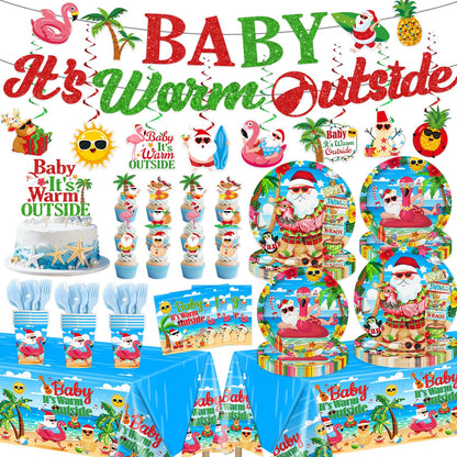 July Summer Christmas Decorations Hawaiian Christmas Party Tableware Set