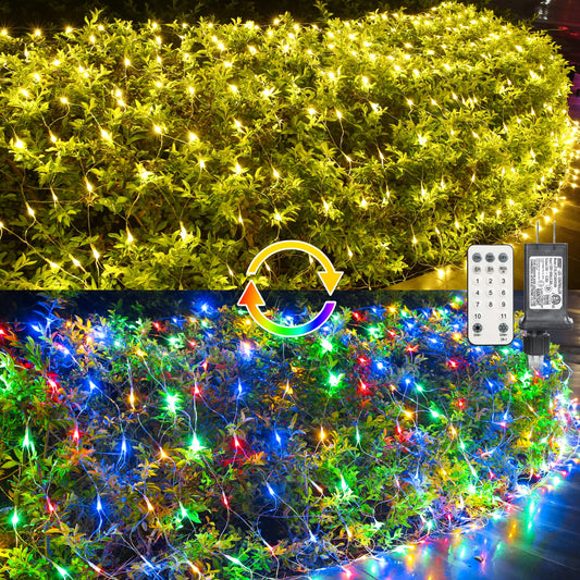 11.5ft x 5ft Color Changing Christmas Net Lights, 360 LED Bush Mesh Light with Remote, 11 Modes Color Changing Warm White & Multicolor Christmas Lights, Plug in Fairy Twinkle Light for Yard Xmas Decor