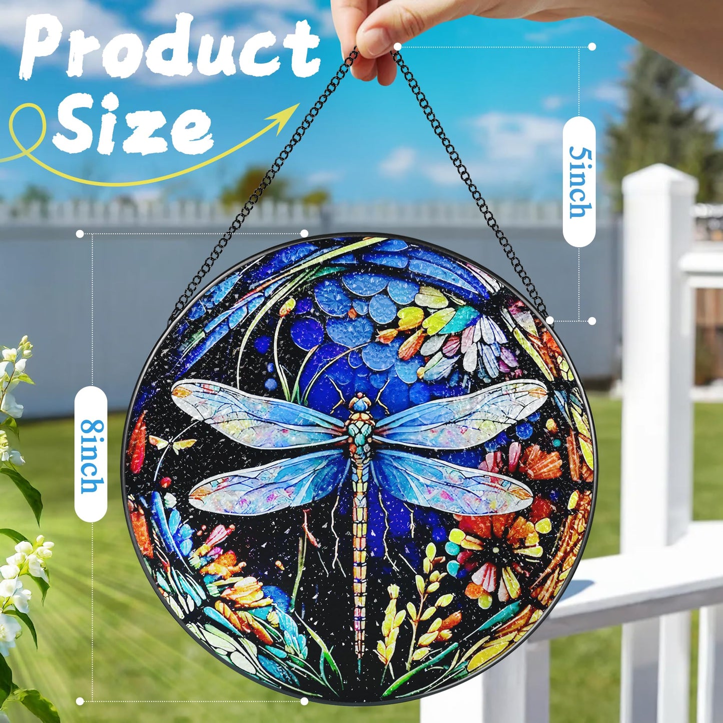 8 Inch Stained Glass Suncatcher Ornament, DOUHASU Dragonfly Sun Catchers Indoor Window, Stained Glass Window Hanging, Home Decor, Dragonfly Lovers Gifts for Women, Mom, Grandma, Friend