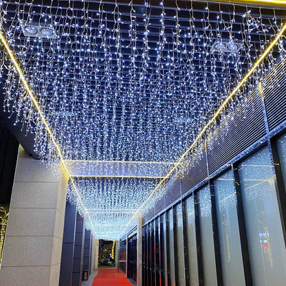 GTSYDING LED Icicle Lights, 13FT 96 LEDs 8 Modes Window Curtain Extendable Fairy Christmas Ceiling Dangling Hanging Twinkle Memory Lights for Party Home Decorations Outdoor Indoor (Cool White, 4M)