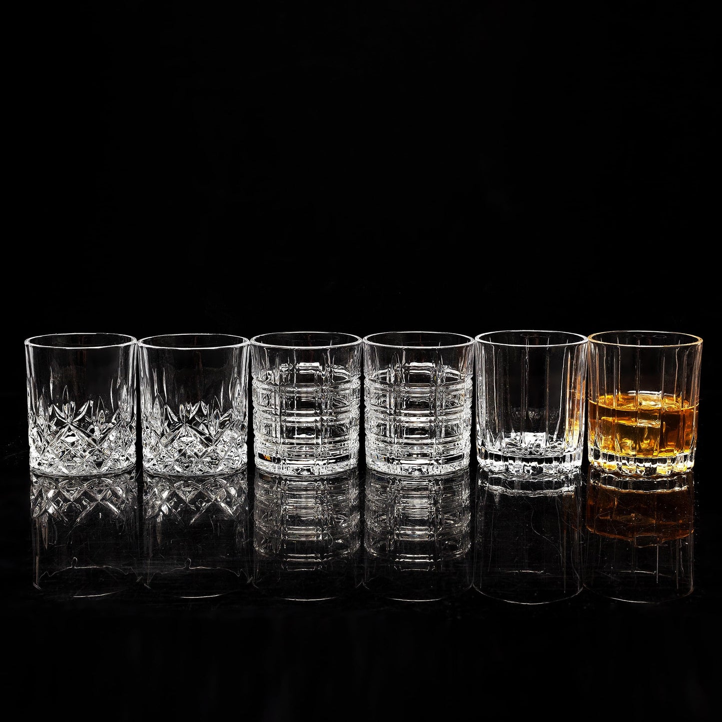 KANARS Crystal Whiskey Glasses, Mixed 10 Oz Scotch Glasses Set of 6, Rock Bar Tumblers 3 Patterns in Luxury Gift Box for Birthday, Anniversary, Housewarming, Father's Day and Wedding