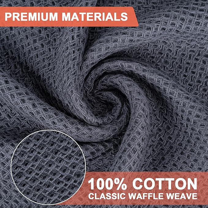 BOOMIBOO 4-Pack Dish Towels, 100% Cotton Waffle Weave, Ultra Soft Absorbent