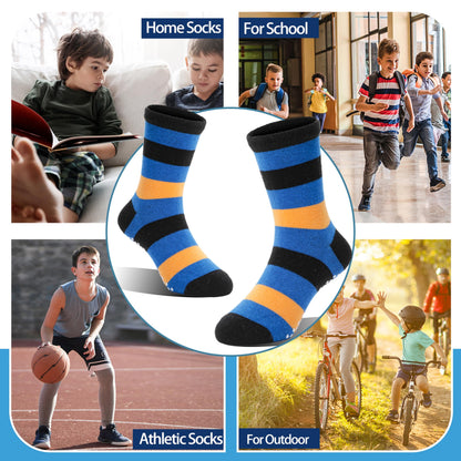 Welwoos Baby Boys Toddlers Grips Socks Non Slip Anti Skid Funny Cartoon Cosy Crew Cotton Gifts Socks 12 Pairs Stocking Fillers(Mix Blue Styles,3-5 T)