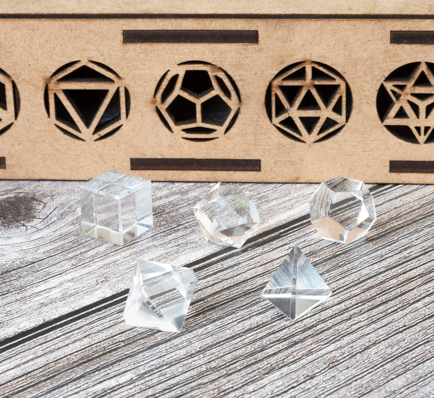 Crocon Clear Quartz 5 Pcs Platonic Sacred Stones Geometry Set for Chakra Stone Balancing Reiki Healing Spiritual Good Luck Home Office Decor Size: 15-20 mm