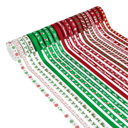 MEEDEE 3/8 inch 100 Yards Assorted Christmas Ribbon - Pack of 20 in Red, Green & White - Mix Grosgrain & Double Face Satin Ribbon for Holiday Décor, Gift Wrapping, Xmas Wreath Bow or Crafting Project