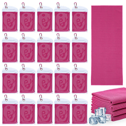 Honoson 20 Pack Cooling Towels Bulk 27 x 16 Inch Ice Breathable Soft Chilly Sweat Rag Cold Towels for Neck and Face for Hot Weather Yoga Gym Sport Running Golf Workout Fitness Camping(Rose Red)