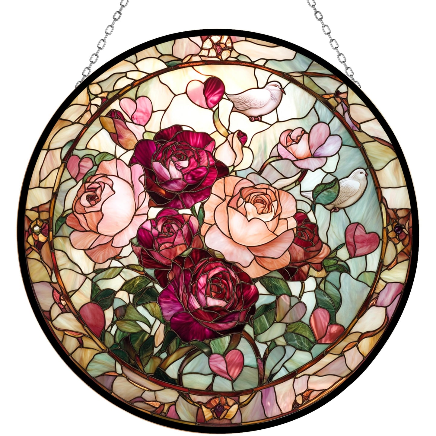 HYPESTYLE Valentine Blooming Roses Stained Glass Window Hanging by Clare Donovan, Suncatcher for Women, Stained Glass Window Decor Perfect Home Décor