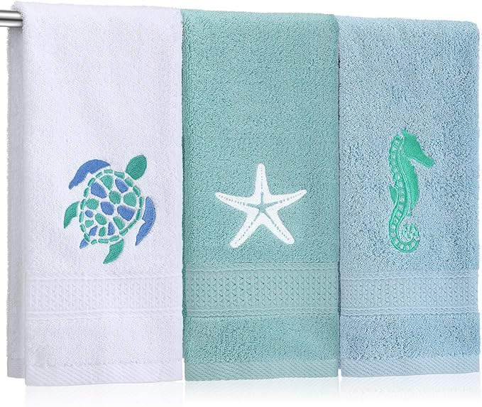 3 Pcs Ocean Beach Coastal Hand Towels