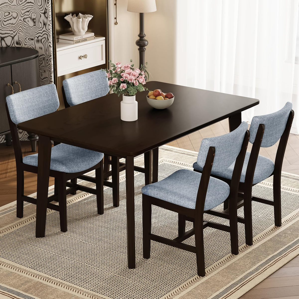 Merax Merax Farmhouse 47" Rectangular Dining Table, Solid Wood Kitchen Table Fits up to 4,Space Saving, Easy Assemble Espresso