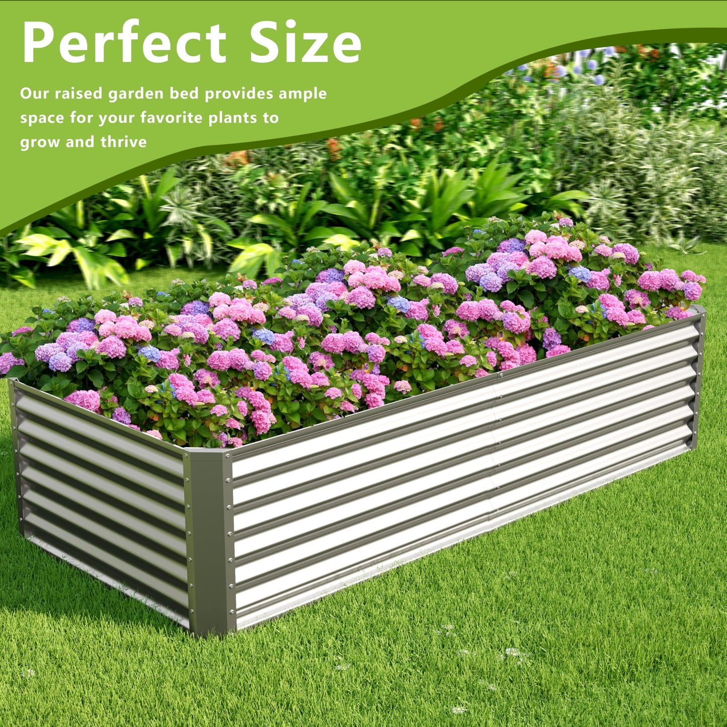 Ayen Guard 8x2x2FT Galvanized Raised Garden Bed,Galvanized Planter Boxes Outdoor, Large Metal Raised Garden Beds for Vegetables-Silver