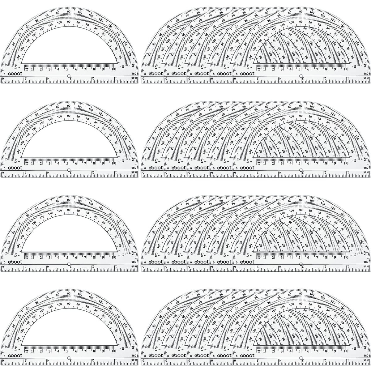 EBOOT 24 Pack Plastic Protractors Math Protractor 180 Degrees 6 Inch (Clear)