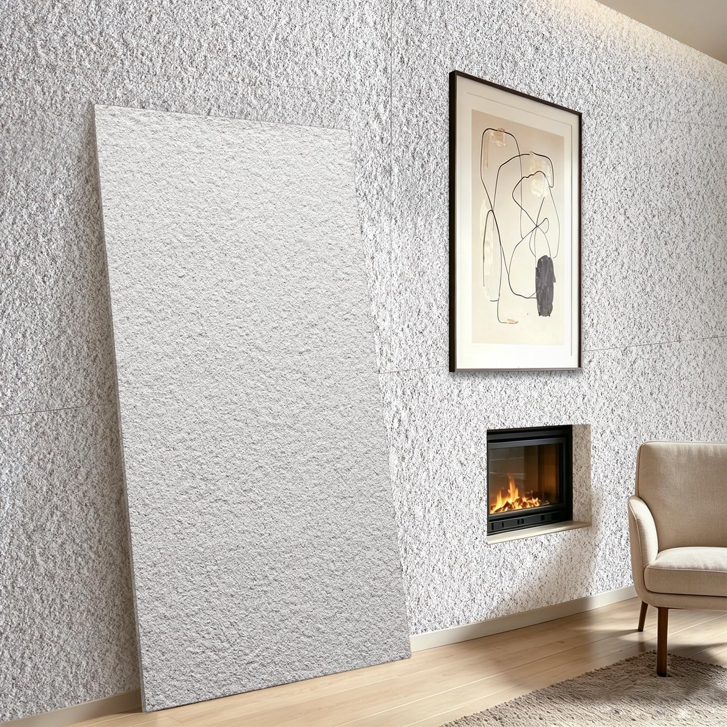 TORURAL 24” x 48” Faux Stone 3D Wall Panels, Clay Manufactured Raised Textured Paneling for Indoors and Outdoors Wall Accent (4, White Granite)