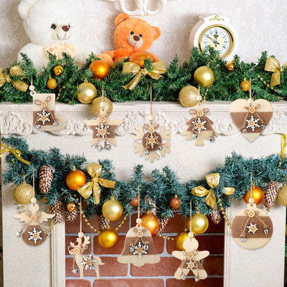 Soaoo 20 Pcs Rustic Christmas Wooden Ornament Set Farmhouse Reindeer Star Wood Ornaments Wood Christmas Tree Decorations with Burlap Rope Bell 10 Style Decorative Hanging Decor for Xmas Home(Rustic)